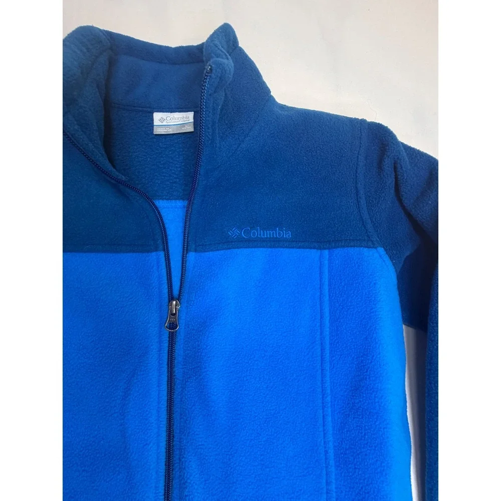 Columbia Boys Blue Full Zip Fleece Jacket Colorblock Size L 14/16 Outdoor